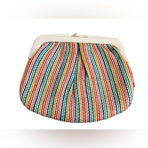Vintage Italian Kisslock Rainbow Stripe Clutch – Y2K Aesthetic Woven Bag
